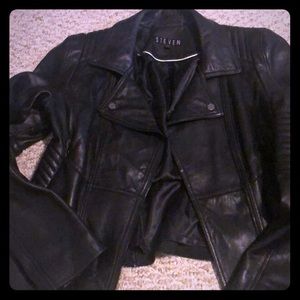 STEVEN Nordstrom black leather jacket Size L EUC